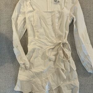 Princess Polly Cream Long-Sleeve Wrap Mini Dress